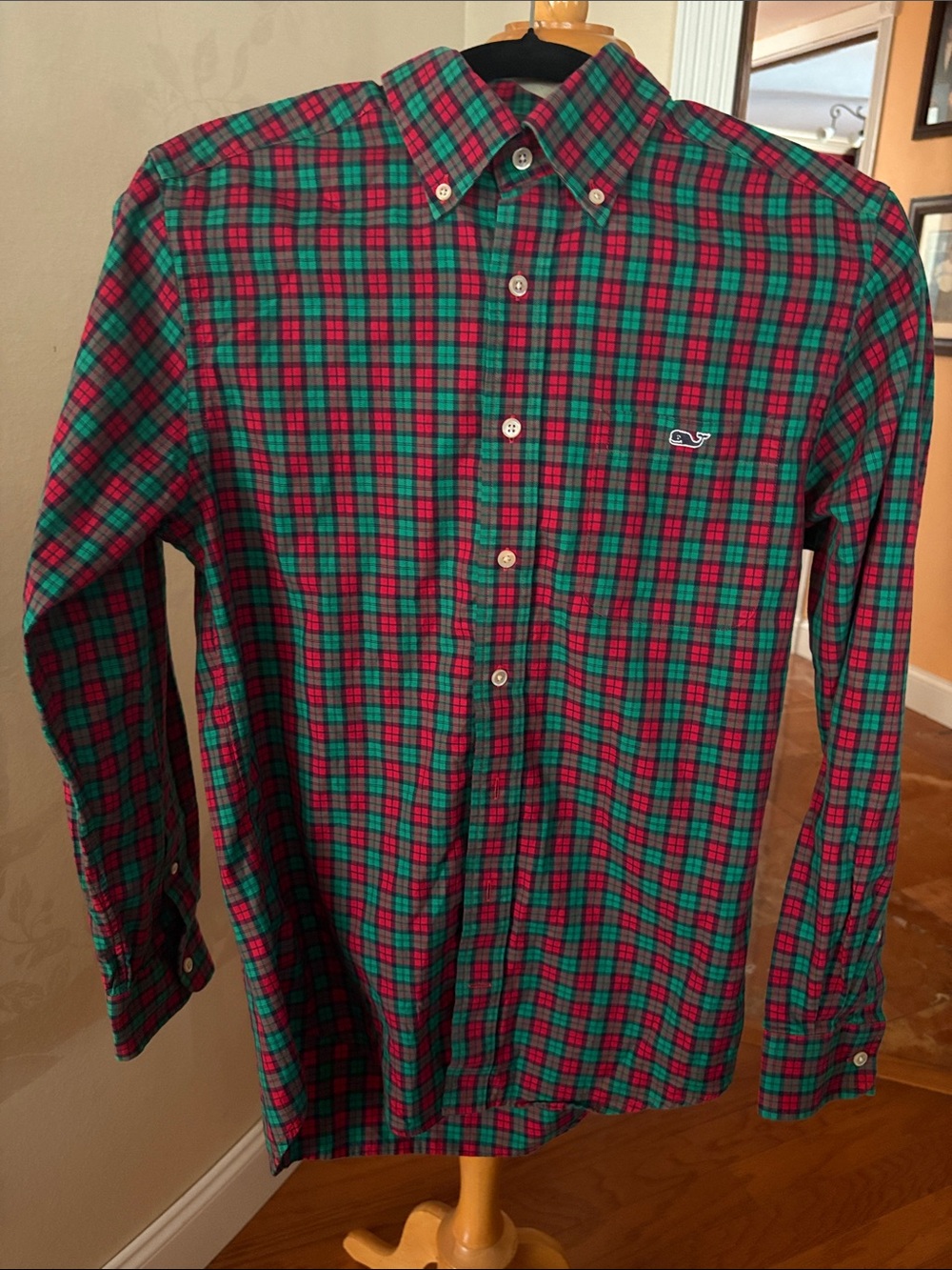 Vineyard Vines Men’s Green & Red Plaid Button-Down Shirt
